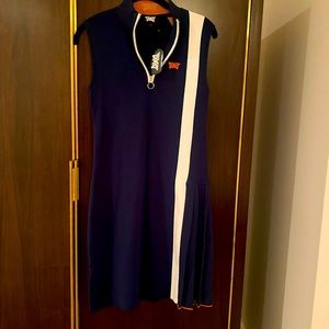 PXG Womens luxury golf dress blue with kick pleat at leg